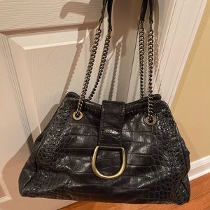 Donald J Pliner Black leather croc-embossed handbag